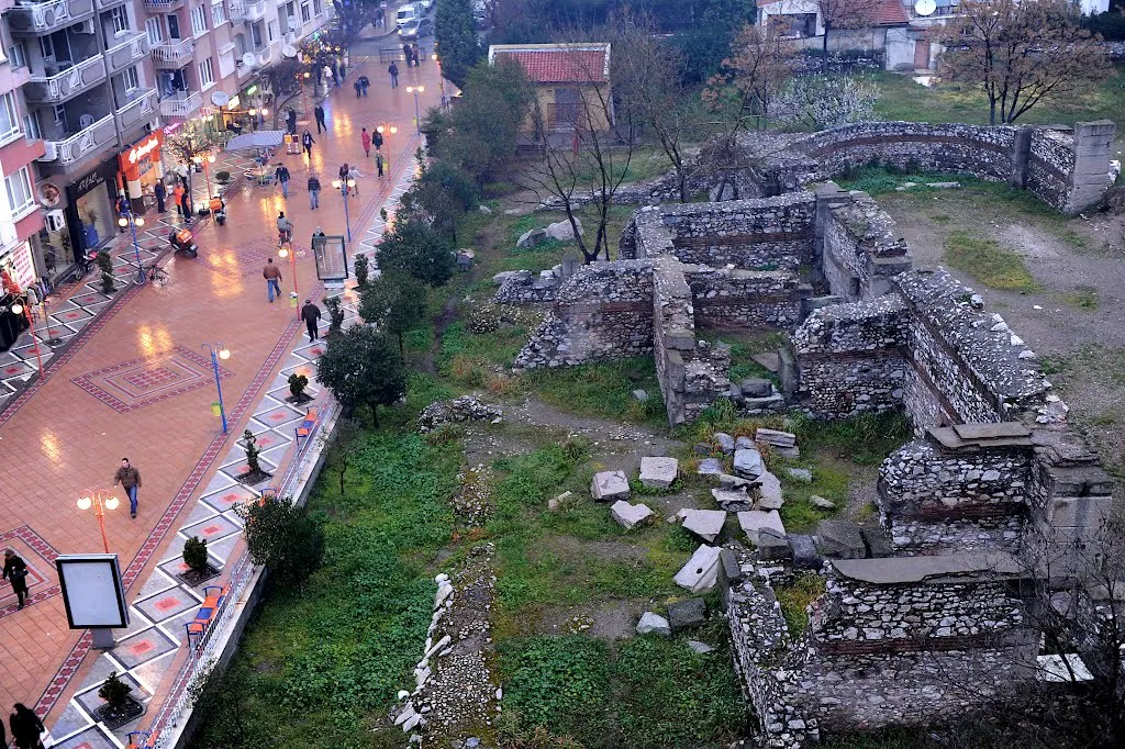 Ancient stone arches and basilica foundations at Thyatira in Akhisar